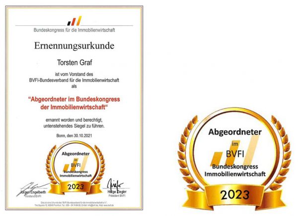 Bundesvorstand Urkunde Imobilienmakler Torsten Graf
